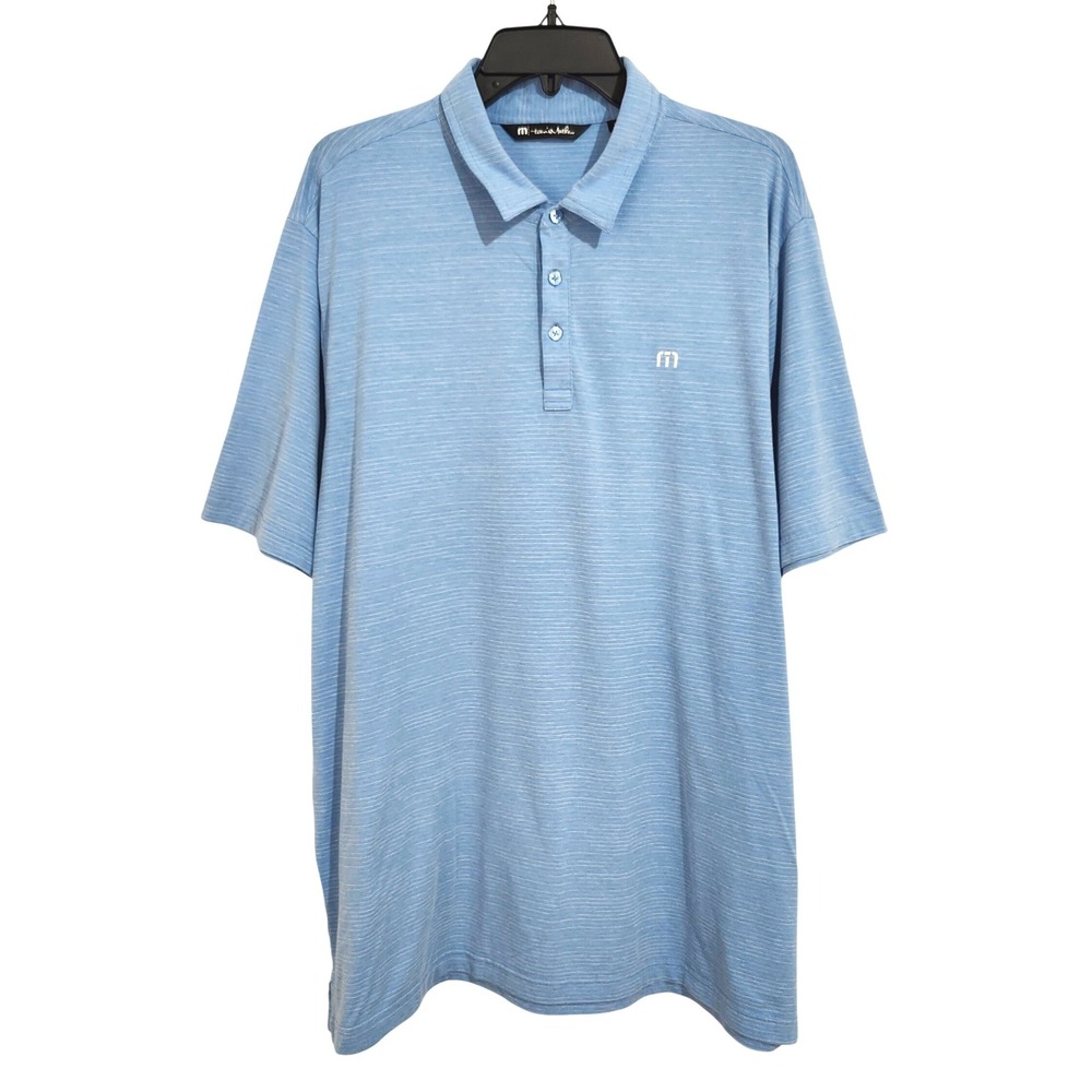 Travis Mathew The Heater Polo Golf Shirt Mens‎ XXL Blue Striped 1MW395